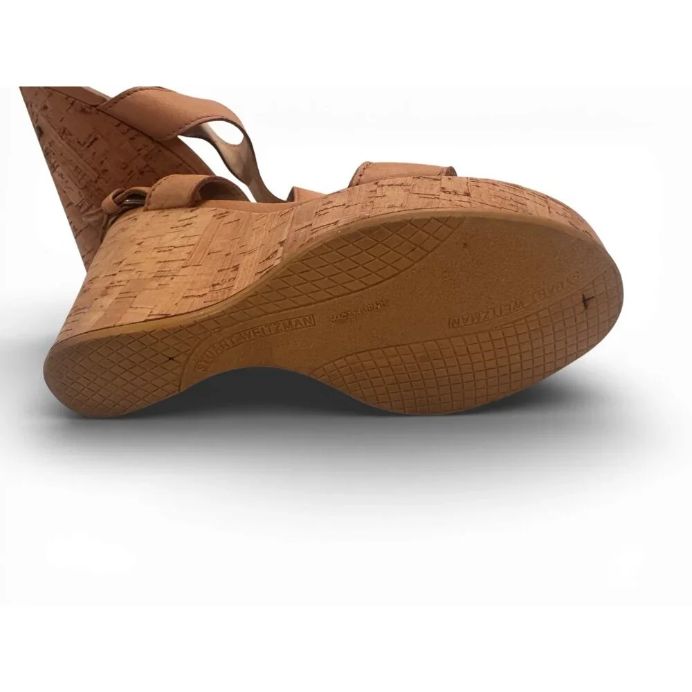 Stuart Weitzman Tan Leather Cork Wedge Sandals Womens 7.5 M